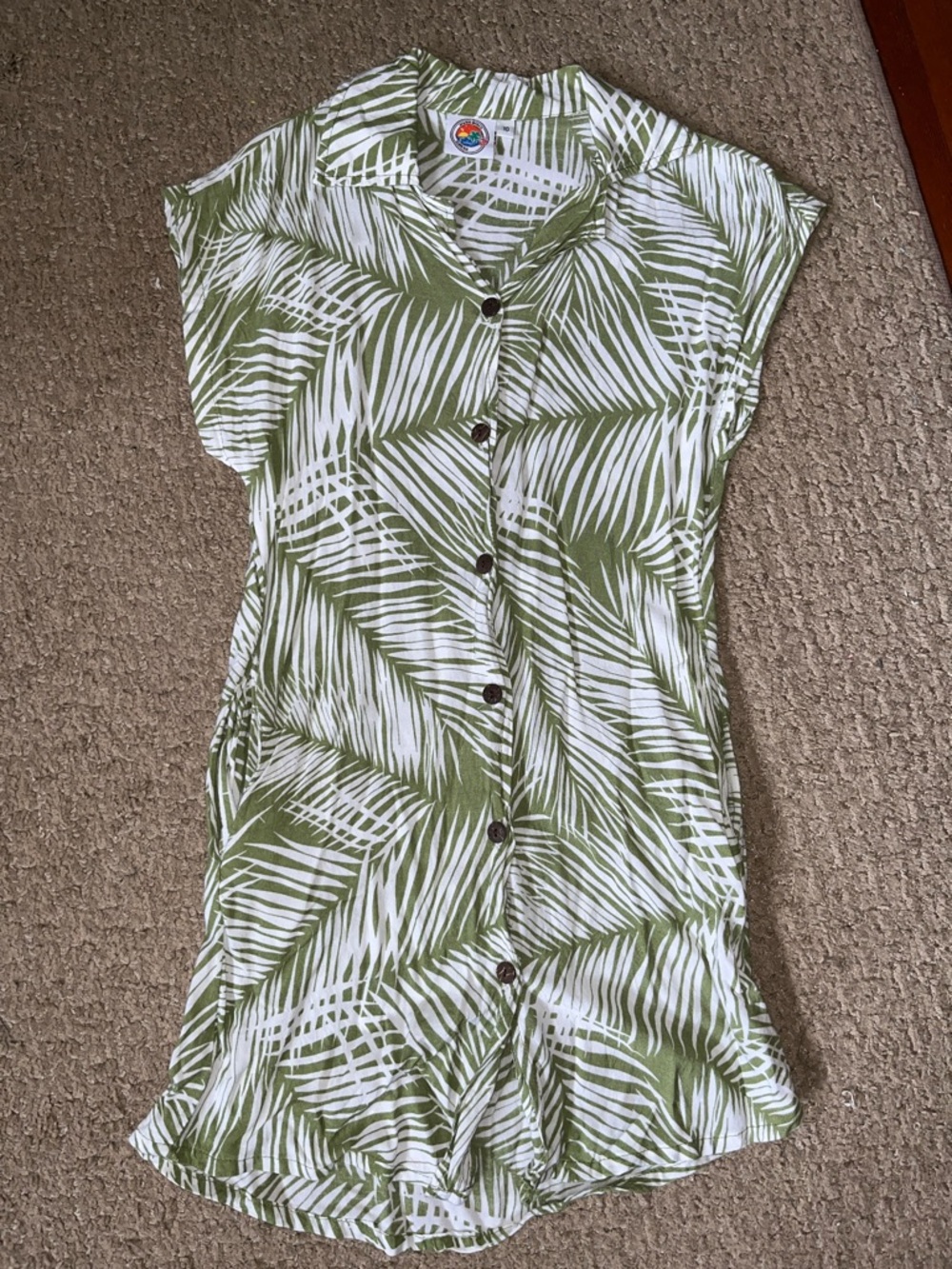 Girls Tropical Palm Print Button-Front T-shirt Dress